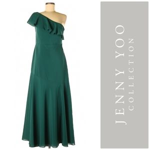 Jenny Yoo Emerald Trumpet Chiffon Gown Sz 4